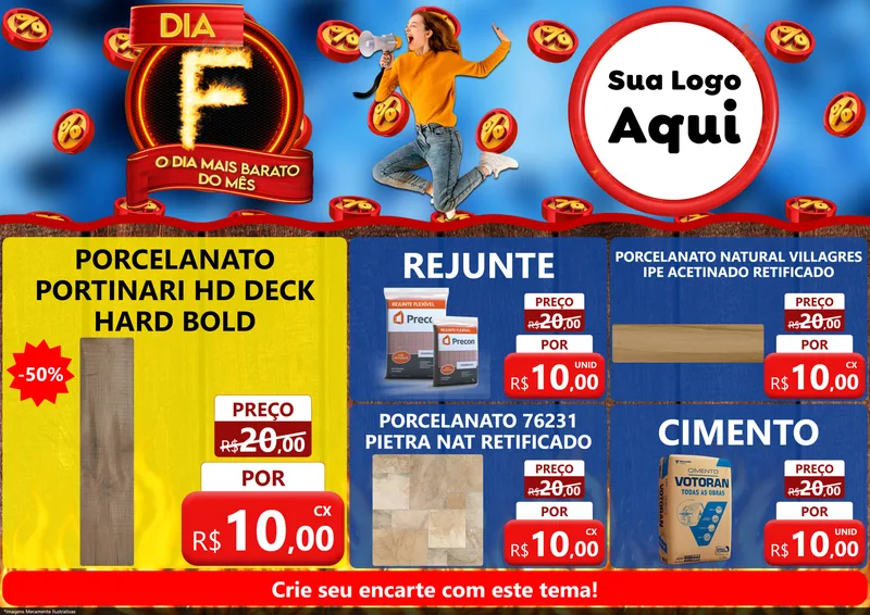 Modelo de Encarte para Encarte A4 Horizontal com o tema Dia F - O Dia Mais Barato Do Mês para Pisos e revestimentos