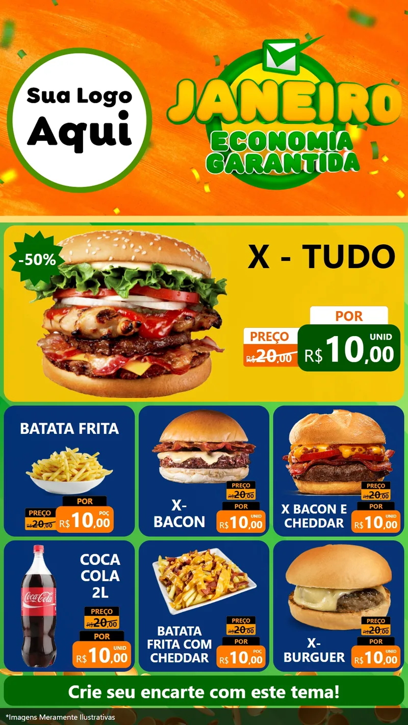 Modelo de Rede Social para Stories com o tema Janeiro - Economia Garantida para Hamburgueria