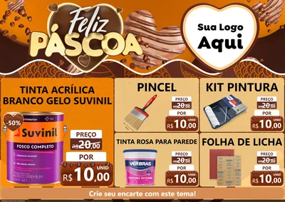 Modelo de Encarte para Encarte A4 Horizontal com o tema Feliz Páscoa para Tintas e Ferramentas