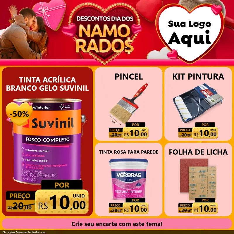 Modelo de Rede Social para Feed Facebook com o tema Descontos Dia dos Namorados para Tintas e Ferramentas