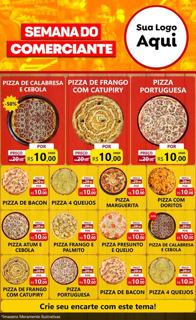 Modelo de Encarte para Encarte Grande com o tema Semana do Comerciante para Pizzaria