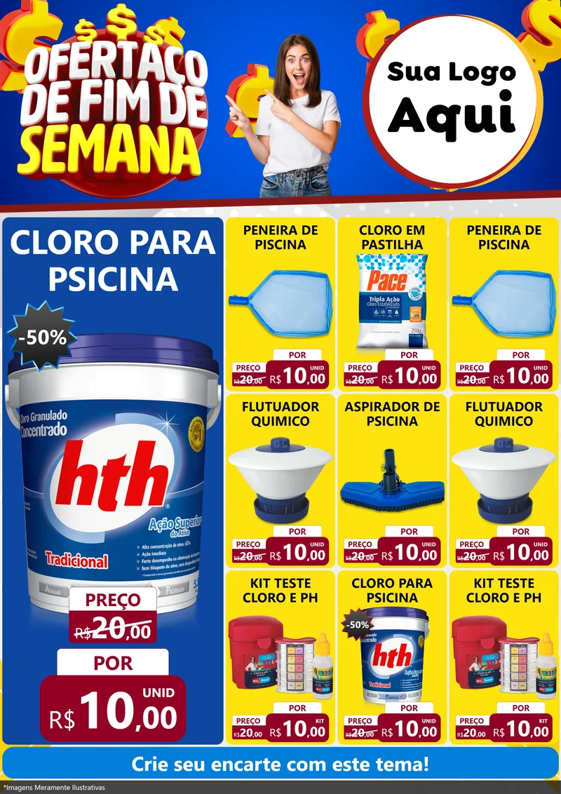 Modelo de Encarte para Encarte A4 Vertical com o tema Ofertaço de Fim de Semana para Produtos para Piscina