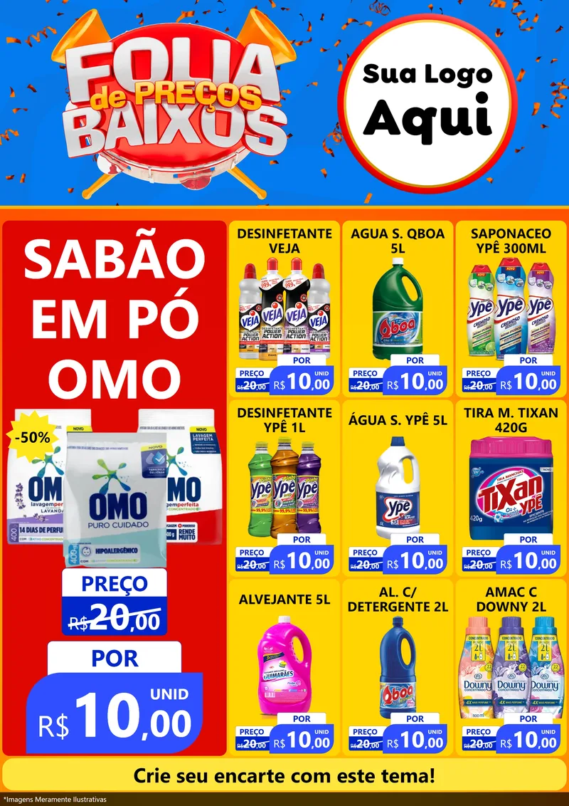 Modelo de Encarte para Encarte A4 Vertical com o tema Folia de Preços Baixos para Produtos de Limpeza