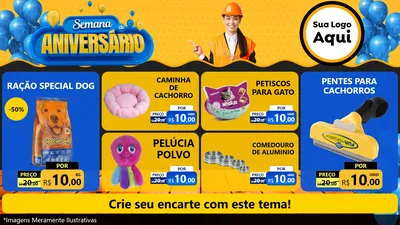 Modelo de TV para TV Horizontal com o tema Semana de Aniversário para Pet Shop