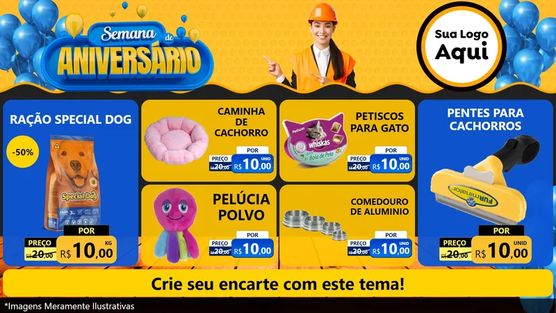 Modelo de TV para TV Horizontal com o tema Semana de Aniversário para Pet Shop