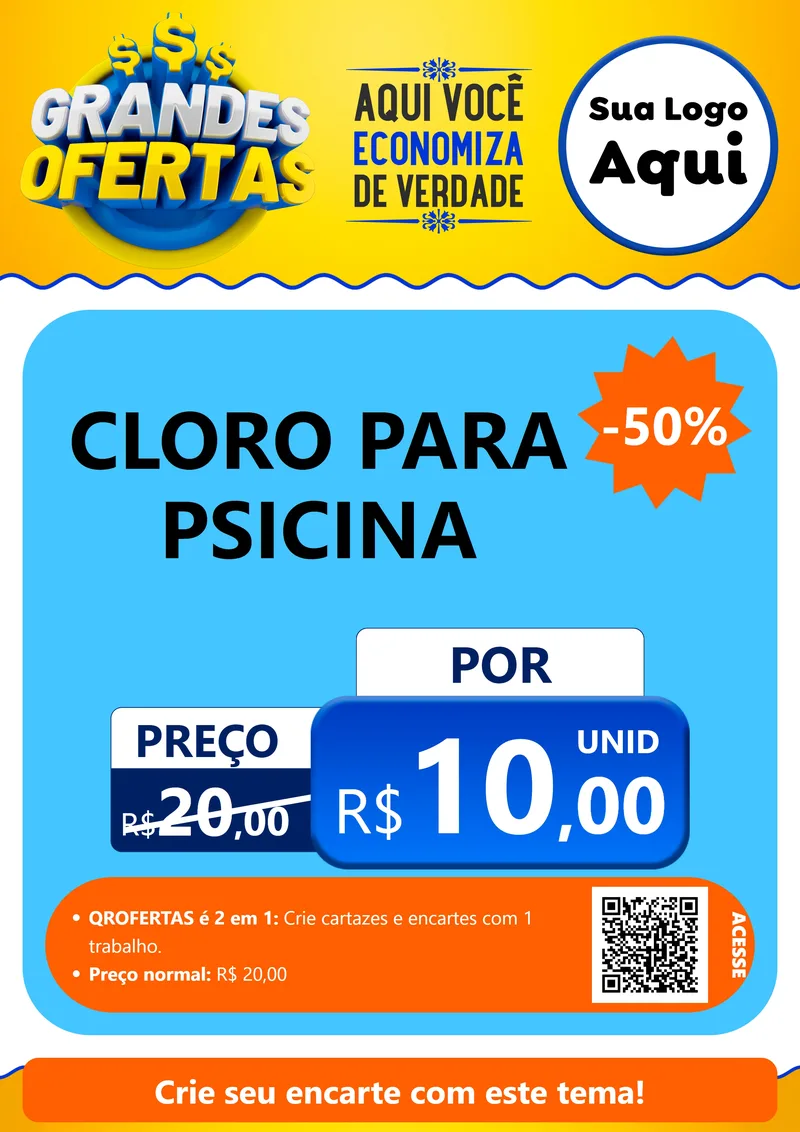 Modelo de Cartaz para Cartaz A4 Vertical com o tema Grandes Ofertas para Produtos para Piscina