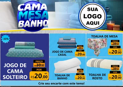 Modelo de Encarte para Encarte A4 Horizontal com o tema Cama, Mesa e Banho para Cama, Mesa e Banho