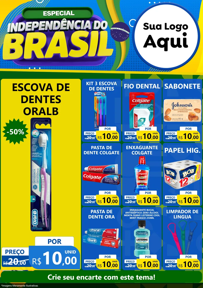 Modelo de Encarte para Encarte A4 Vertical com o tema Especial Independência do Brasil para Higiene Pessoal