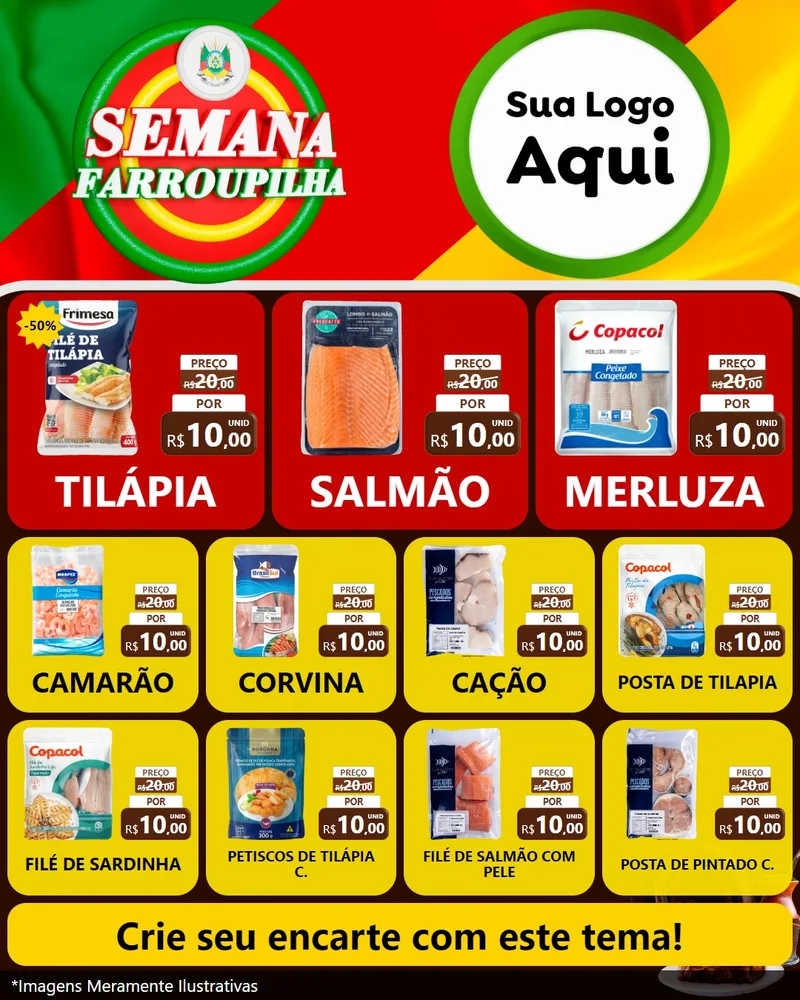 Modelo de Rede Social para Feed Instagram com o tema Semana Farroupilha para Peixaria