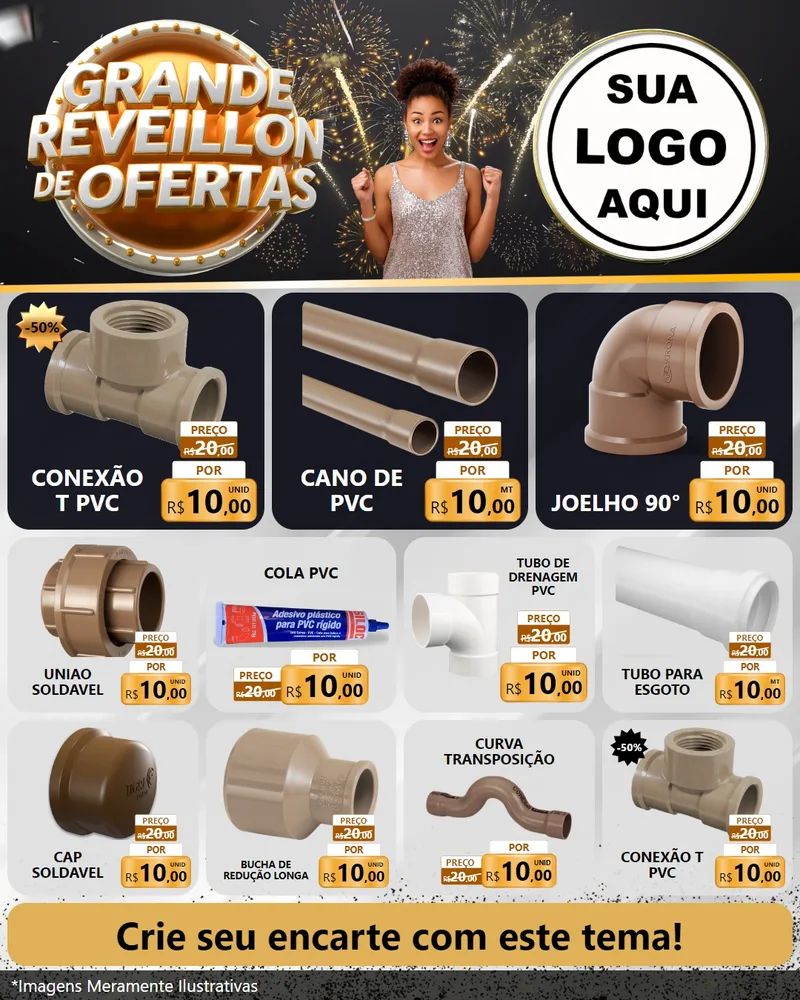 Modelo de Rede Social para Feed Instagram com o tema Grande Réveillon de Ofertas para Tubos e conexões
