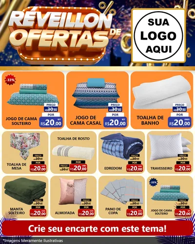 Modelo de Rede Social para Feed Instagram com o tema Réveillon de Ofertas para Cama, Mesa e Banho
