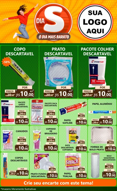 Modelo de Encarte para Encarte Grande com o tema Dia S - O Dia Mais Barato para Embalagens