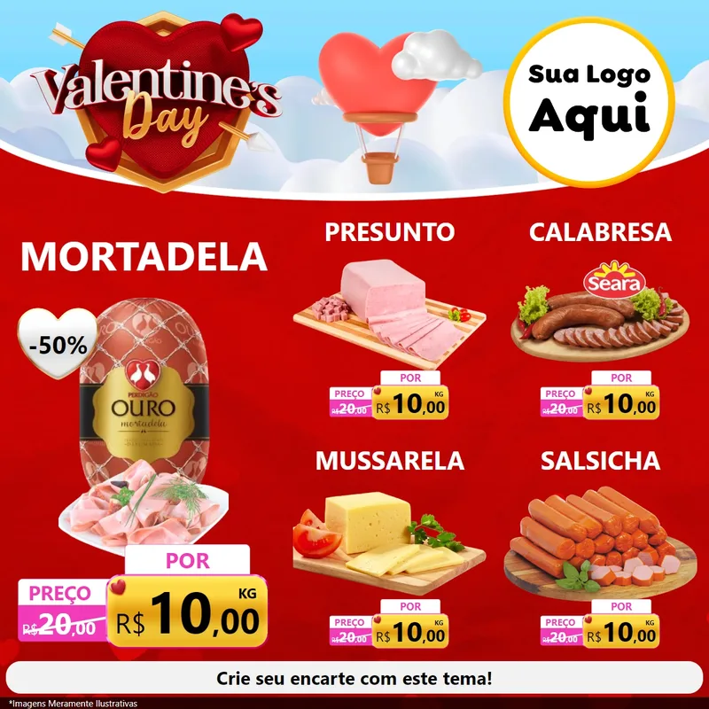 Modelo de Rede Social para Feed Facebook com o tema Valentine's Day para Frios e Laticínios