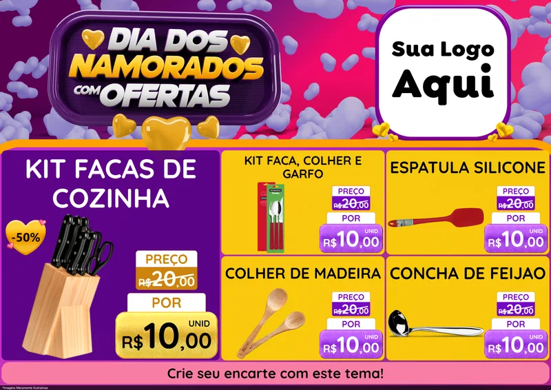 Modelo de Encarte para Encarte A4 Horizontal com o tema Dia Dos Namorados Com Ofertas para Utilidades Domésticas