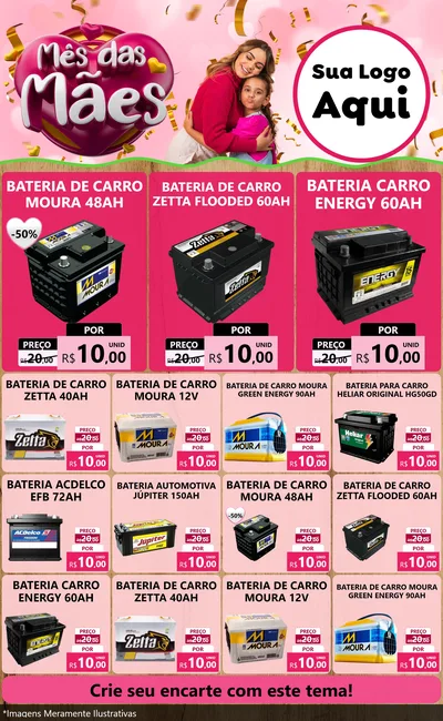 Modelo de Encarte para Encarte Grande com o tema Mês das Mães para Baterias Elétricas
