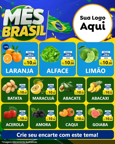 Modelo de Rede Social para Feed Instagram com o tema Mês do Brasil para Hortifrúti