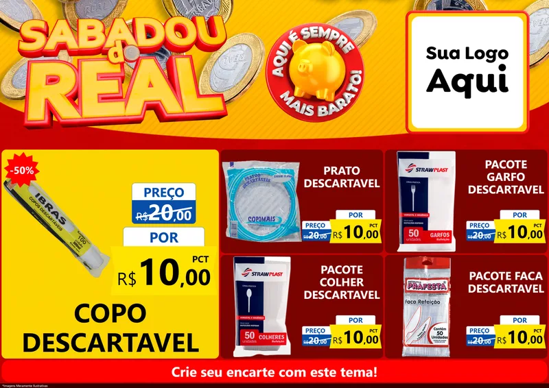 Modelo de Encarte para Encarte A4 Horizontal com o tema Sabadou do Real para Embalagens