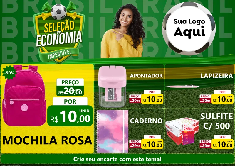 Modelo de Encarte para Encarte A4 Horizontal com o tema Seleção de Economia - Copa para Papelaria