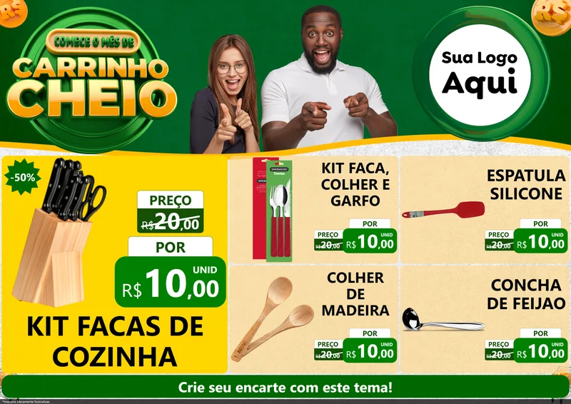 Modelo de Encarte para Encarte A4 Horizontal com o tema Carrinho Cheio para Utilidades Domésticas