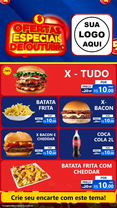 Modelo de TV para TV Vertical com o tema Ofertas Especiais de Outubro para Hamburgueria