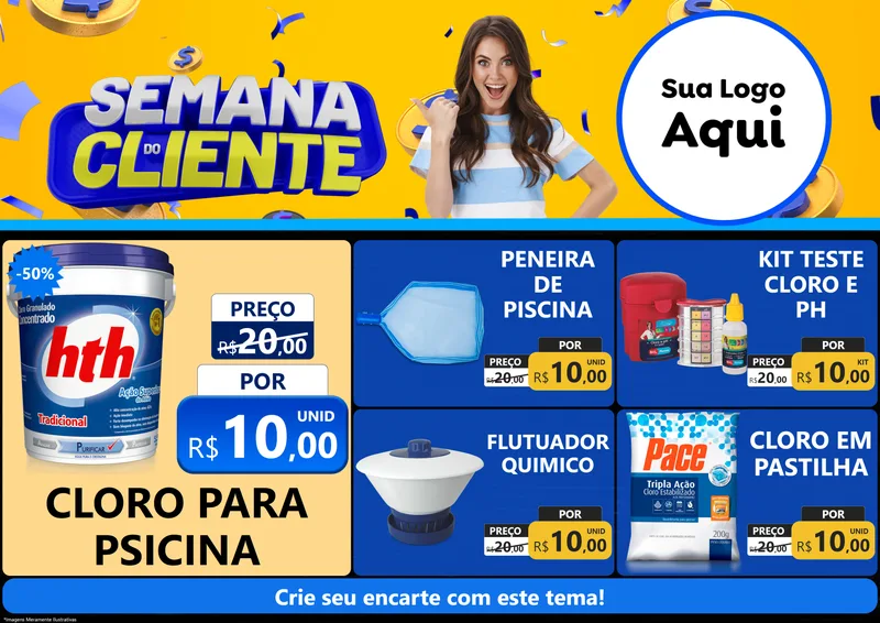 Modelo de Encarte para Encarte A4 Horizontal com o tema Semana do Cliente para Produtos para Piscina