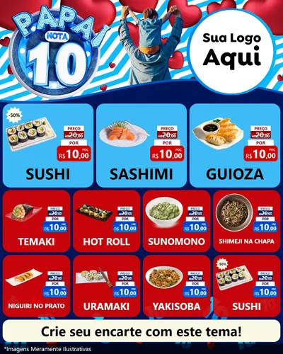 Modelo de Rede Social para Feed Instagram com o tema Papai Nota 10 para Comida japonesa