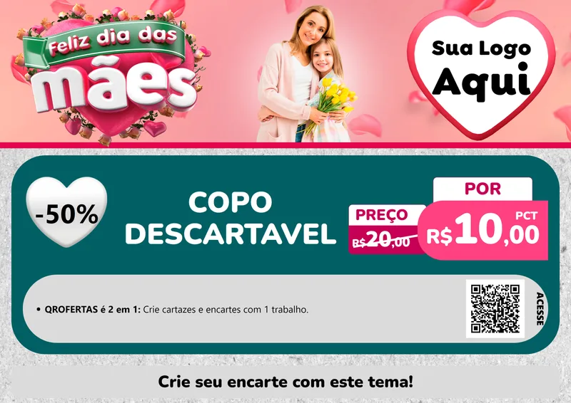 Modelo de Cartaz para Cartaz A4 Horizontal com o tema Feliz Dia das Mães para Embalagens
