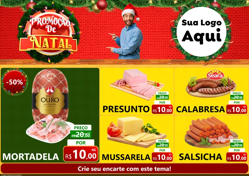 Modelo de Encarte para Encarte A4 Horizontal com o tema Promoção de Natal para Frios e Laticínios