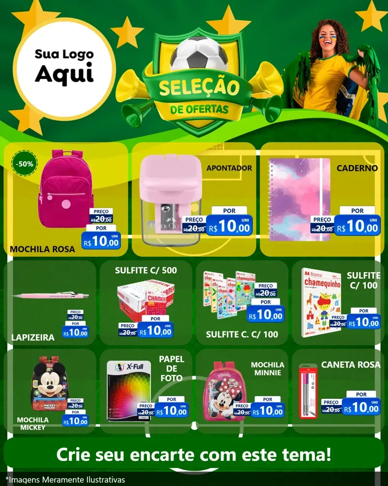 Modelo de Rede Social para Feed Instagram com o tema Seleção de Ofertas - Copa para Papelaria