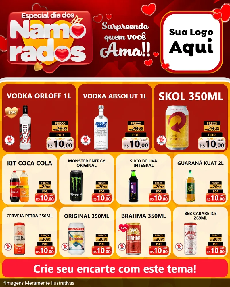 Modelo de Rede Social para Feed Instagram com o tema Especial Dia dos Namorados para Distribuidora de bebidas