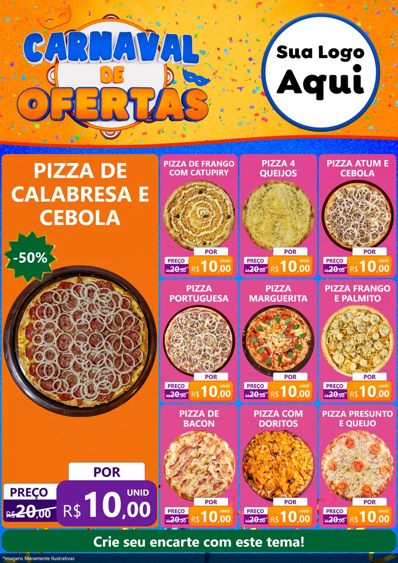 Modelo de Encarte para Encarte A4 Vertical com o tema Carnaval de Ofertas para Pizzaria