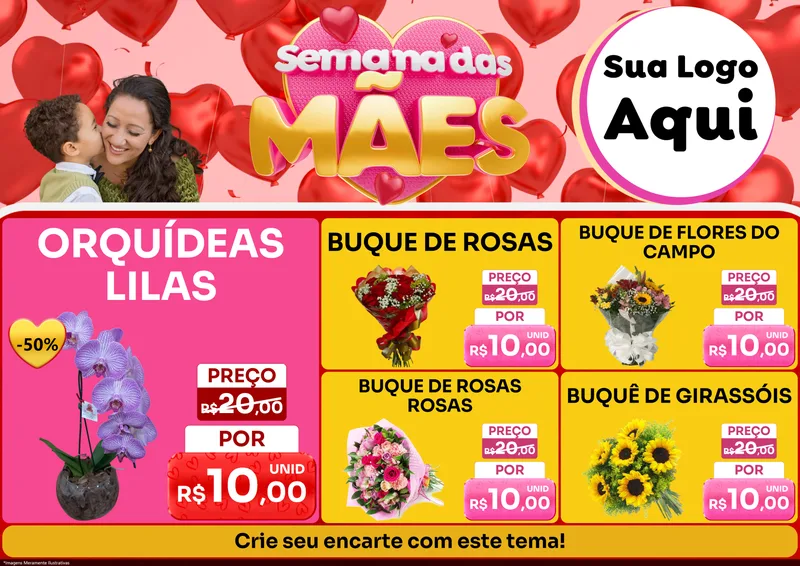 Modelo de Encarte para Encarte A4 Horizontal com o tema Semana Das Mães para Floricultura e jardim