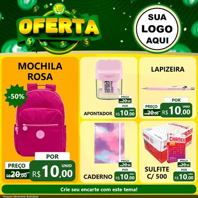 Modelo de Rede Social para Feed Facebook com o tema Oferta para Papelaria