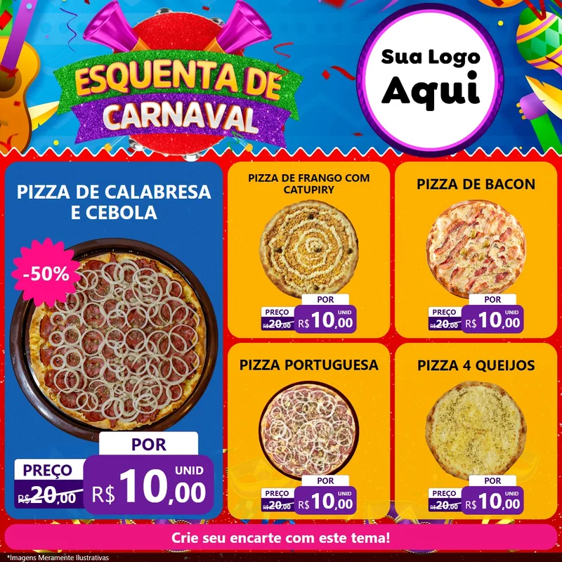 Modelo de Rede Social para Feed Facebook com o tema Esquenta de Carnaval para Pizzaria