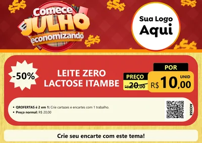 Modelo de Cartaz para Cartaz A4 Horizontal com o tema Comece Julho Economizando para Frios e Laticínios