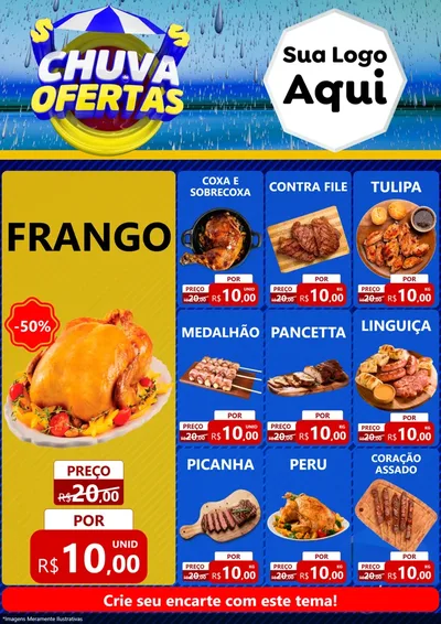 Modelo de Encarte para Encarte A4 Vertical com o tema Chuva de Ofertas para Assados