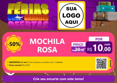 Modelo de Cartaz para Cartaz A4 Horizontal com o tema Férias com Grandes Ofertas para Papelaria