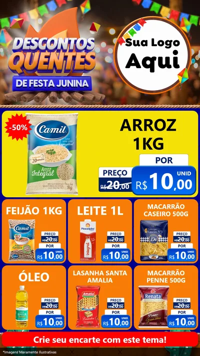 Modelo de Rede Social para Stories com o tema Descontos Quentes de Festa Junina para Supermercado