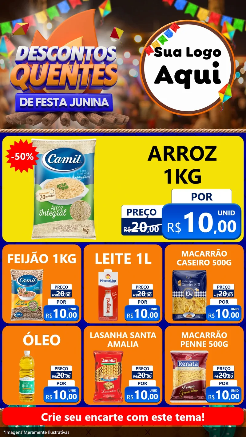 Modelo de Rede Social para Stories com o tema Descontos Quentes de Festa Junina para Supermercado