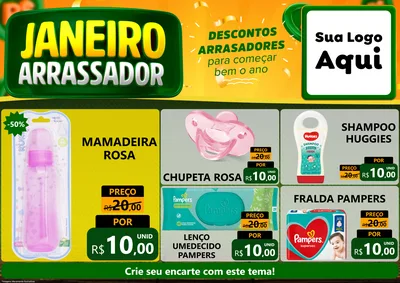 Modelo de Encarte para Encarte A4 Horizontal com o tema Janeiro Arrasador para Bebês