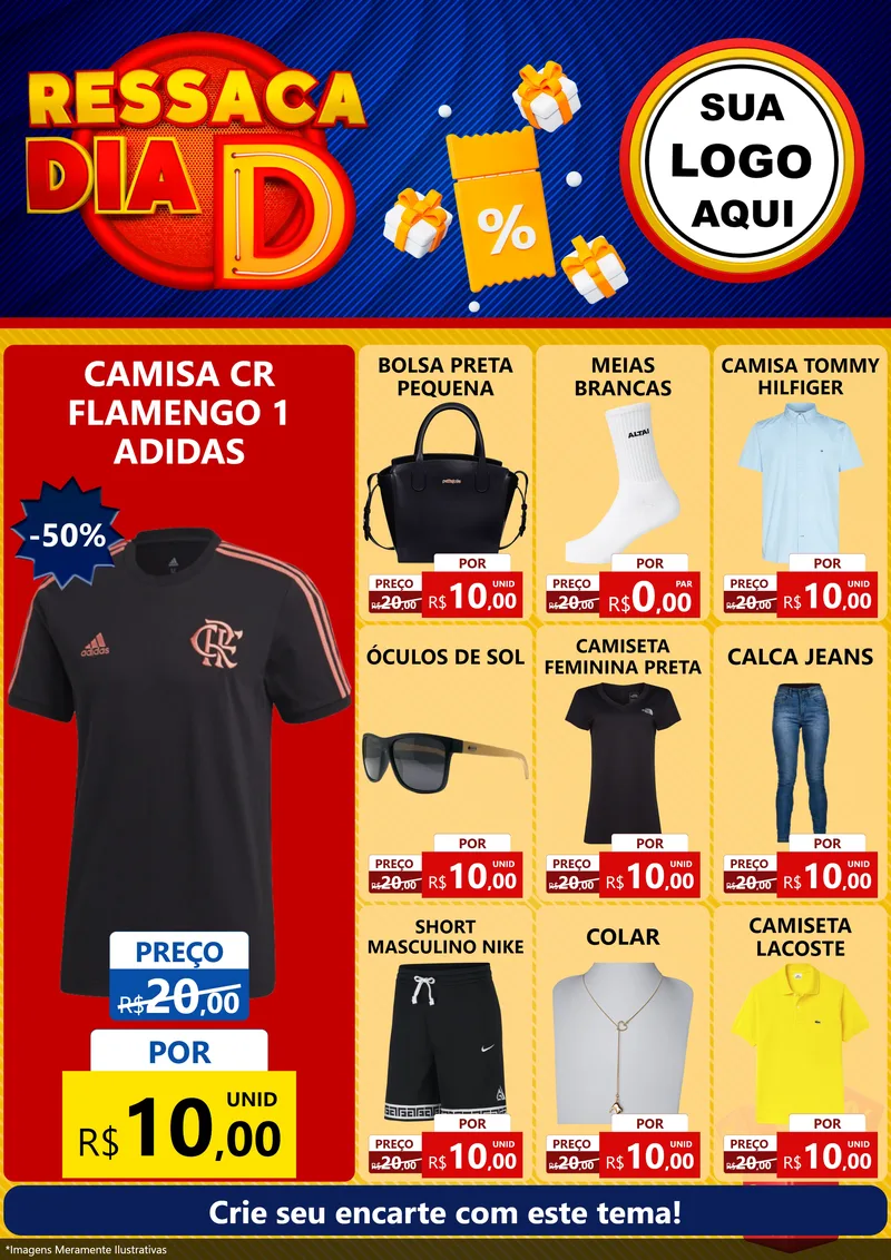 Modelo de Encarte para Encarte A4 Vertical com o tema Ressaca Dia D para Roupas e acessórios