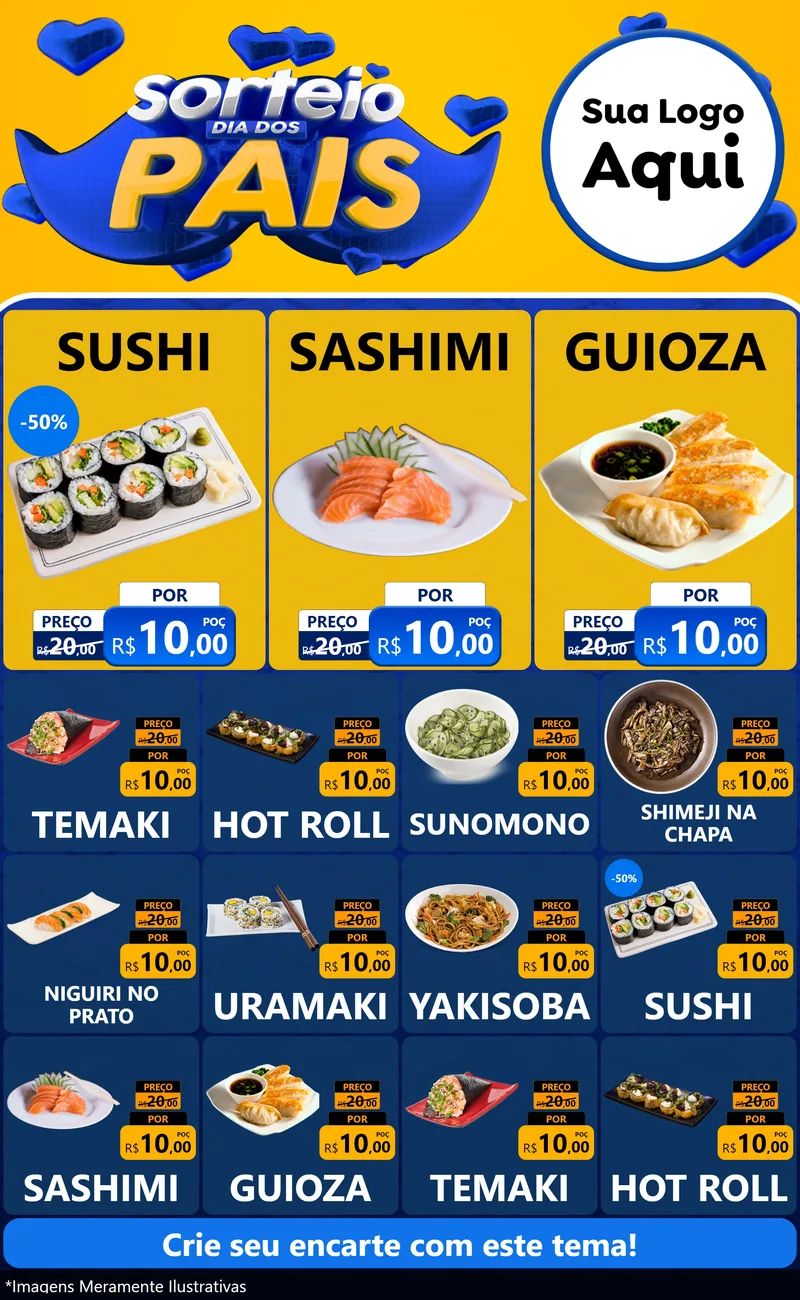 Modelo de Encarte para Encarte Grande com o tema Sorteio Dia dos Pais para Comida japonesa