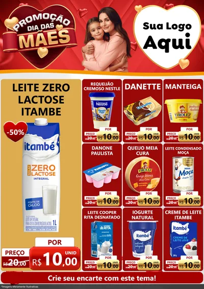 Modelo de Encarte para Encarte A4 Vertical com o tema Promoção Dia das Mães para Frios e Laticínios