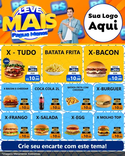 Modelo de Rede Social para Feed Instagram com o tema Leve Mais, Pague Menos para Hamburgueria