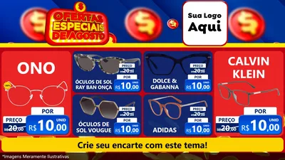 Modelo de TV para TV Horizontal com o tema Ofertas Especiais de Agosto para Óticas