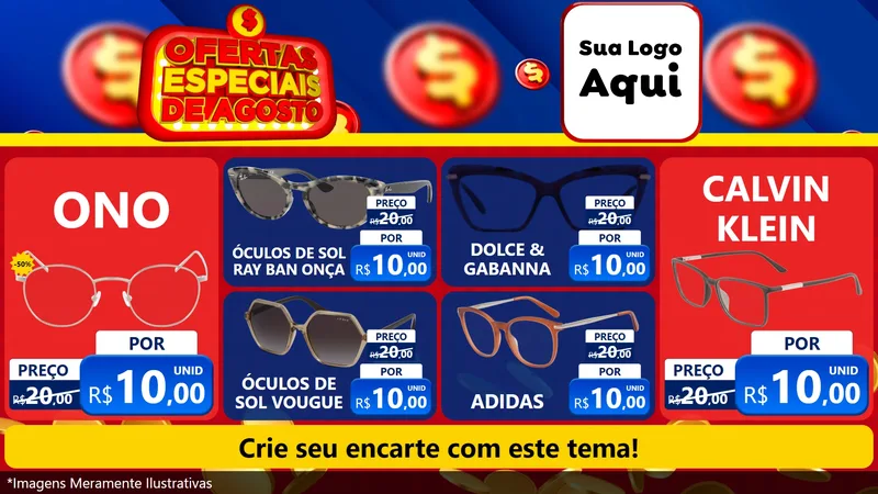 Modelo de TV para TV Horizontal com o tema Ofertas Especiais de Agosto para Óticas