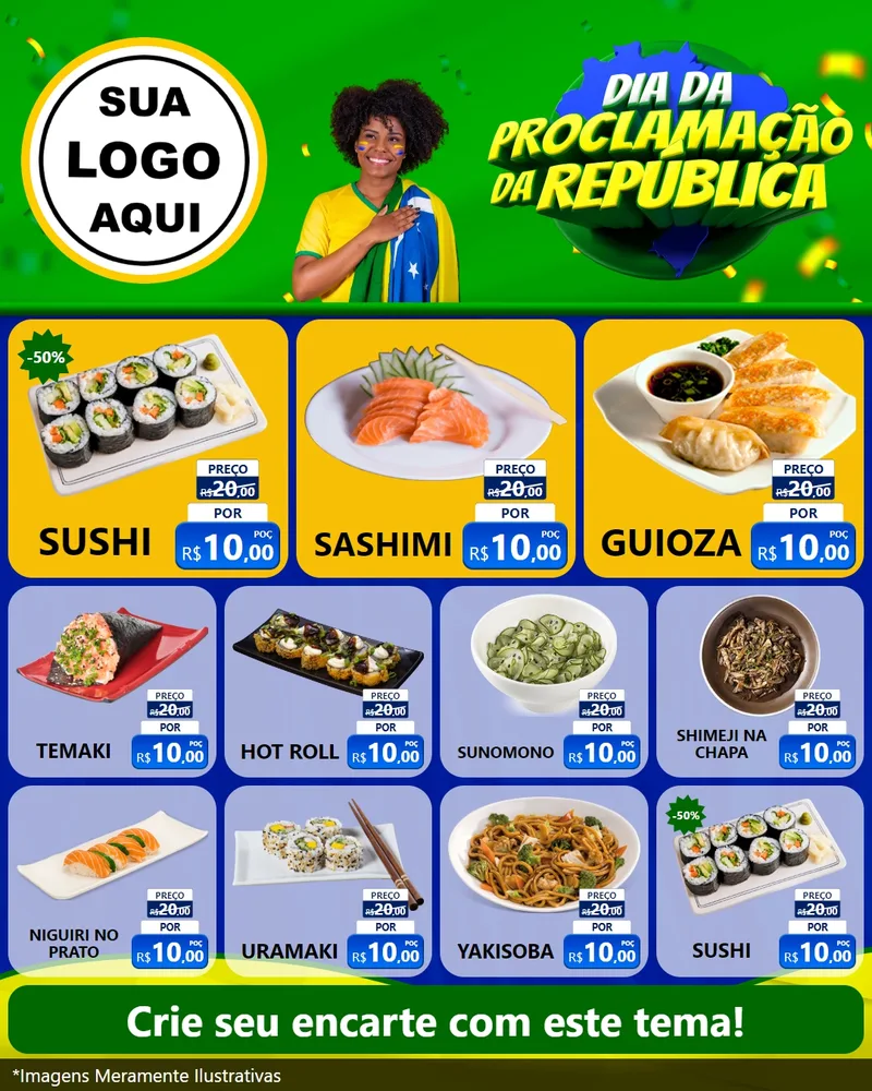 Modelo de Rede Social para Feed Instagram com o tema Dia Da Proclamação Da República para Comida japonesa