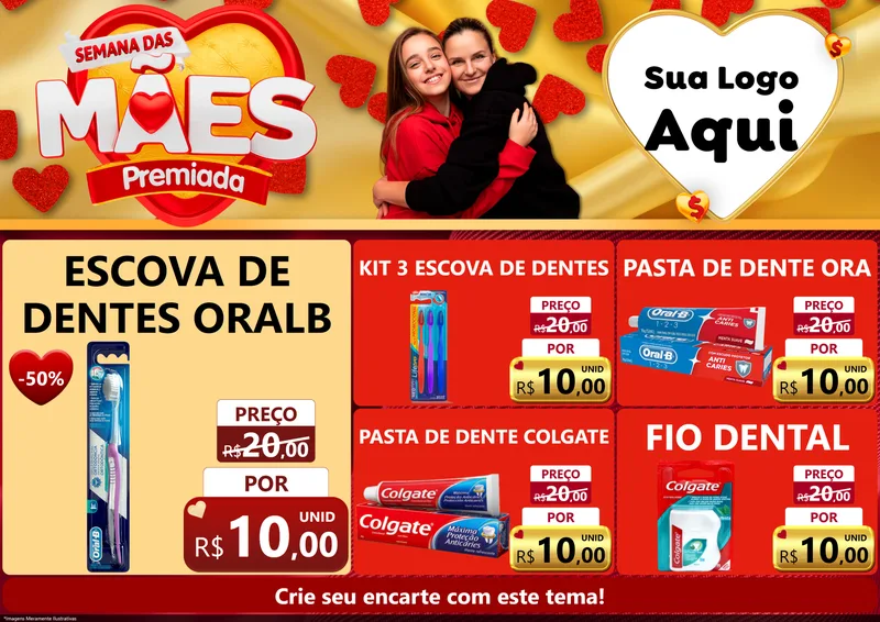 Modelo de Encarte para Encarte A4 Horizontal com o tema Semana das Mães Premiada para Higiene Pessoal