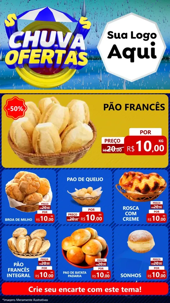 Modelo de Rede Social para Stories com o tema Chuva de Ofertas para Padaria