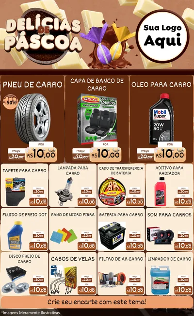 Modelo de Encarte para Encarte Grande com o tema Delícias de Páscoa para Auto peças